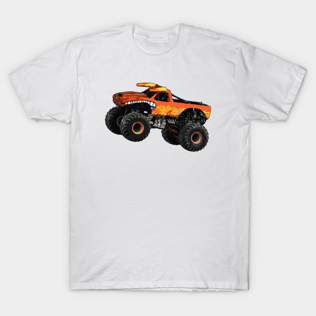 Orange Monster Truck Jump Illustration T-Shirt by KAM Std